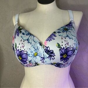 Floral Print Women's Bra Purple and White Cacique lightly lined balconette 42DD